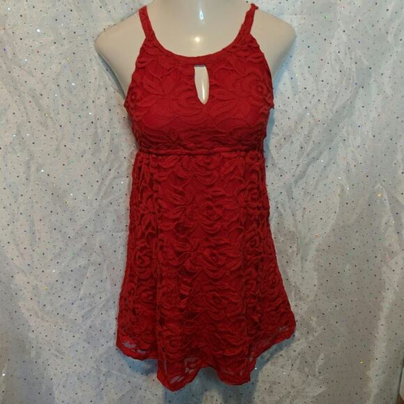 ANN TAYLOR LOFT Red Floral Lace Halter Dress Keyhole XS - Picture 2 of 7